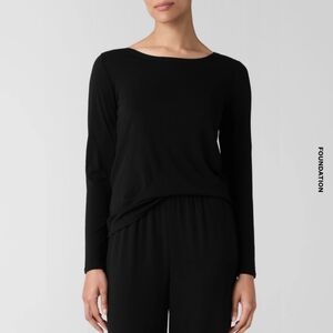 Eileen Fisher Silk  Black Long Sleeve Shirt